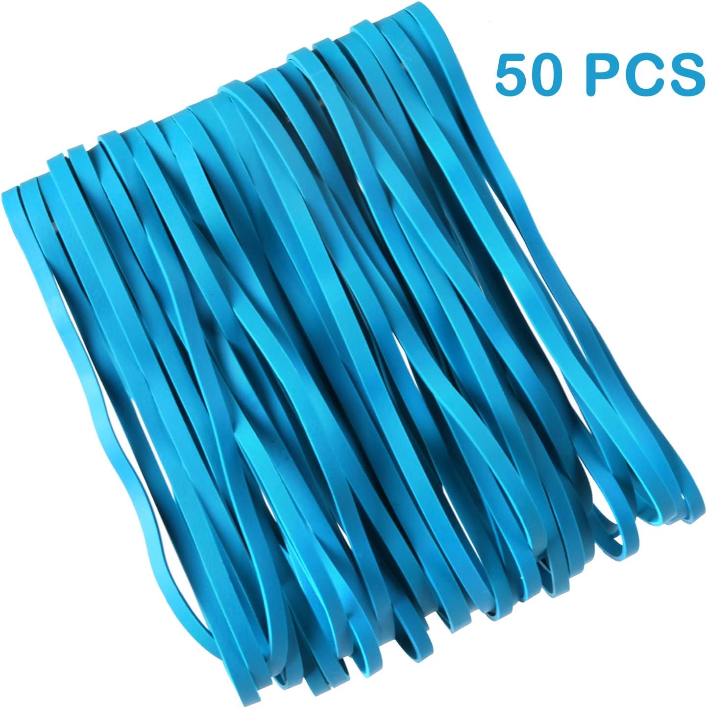 AMUU Rubber Bands 8inch 50 Pack Big Large Rubber Band for Trash Cans Elastic Rubber Bands for Office Supplies File Folders Box Books gifts Notebook Blue