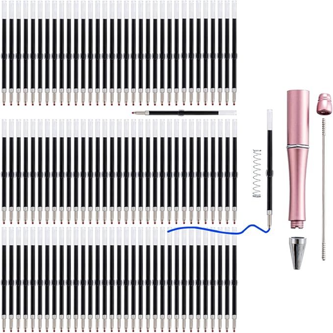 PASISIBICK 100 Pieces Plastic Beadable Pen Blue Ink Refills, 2.44 inch/6.2 cm Smooth Writing Pen Refills for Bead Pens(Blue Ink)
