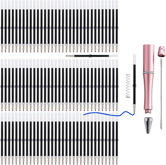 PASISIBICK 100 Pieces Plastic Beadable Pen Blue Ink Refills, 2.44 inch/6.2 cm Smooth Writing Pen Refills for Bead Pens(Blue Ink)