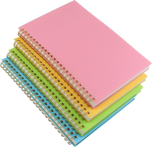 Spiral Notebook Journal,5.5" x 8.5" Plastic Hardcover College Ruled Notebook with 4 Colors,80 Sheets / 160 Pages Per Journal for Work,Study and Notes (light green,light blue,yellow,pink).