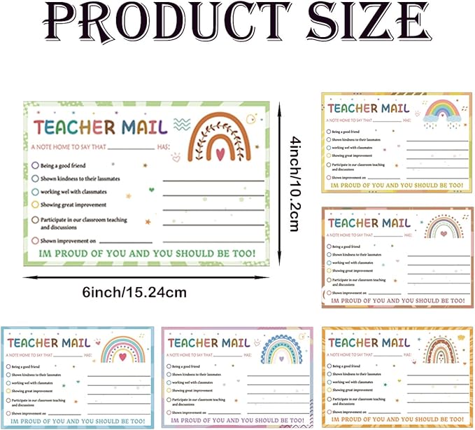60 Pcs Rainbow Happy Mail Teacher Notes to Parents Classroom Good Behavior Incentive Motivational Cards Motivational Notes Positive Postcards For Home,Preschool, Kindergarten, Elementary (Color2)