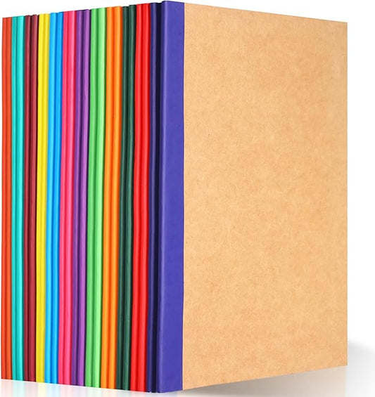miikoul 24 Pack Composition Notebooks Bulk, A5 Kraft Lined Notebooks College Ruled Journal withs Rainbow Spines, 60 Pages Travel Journals for School Office Supplies,8.3"x 5.5",12 Colors