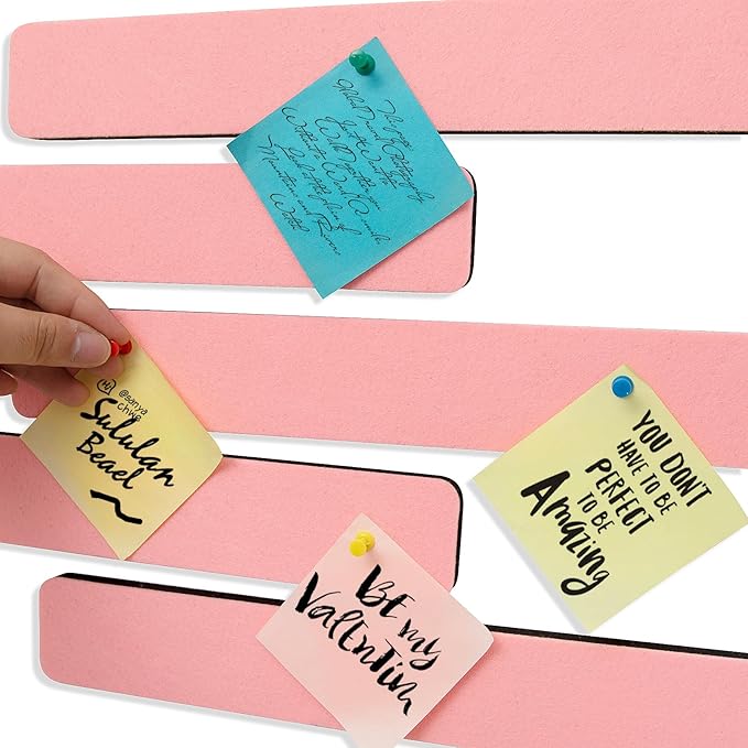 Felt Pin Board Bar Strips Bulletin Board for Bedrooms Offices Home Wall Decoration, Notice Board Self Adhesive Cork Board with 35 Push Pins for Paste Notes, Photos, Schedules
