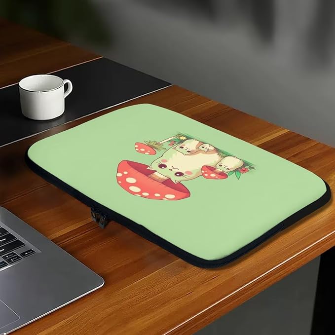 Mushroom Frog Computer Sleeve for Girls 17 inch Laptop Sleeve Women Lap Top Case with Multiple Uses Tablet Bag Cute Animal Laptop Carrying Case Briefcase Green