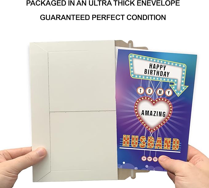 Prime Greetings Husband Birthday Card, Made in America, Eco-Friendly, Thick Card Stock with Premium Envelope 5in x 7.75in, Packaged in Protective Mailer