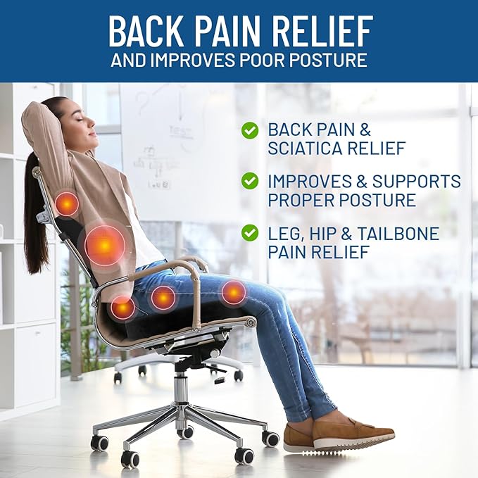 Everlasting Comfort Seat Cushion and Lumbar Support Pillow - Premium Memory Foam Office Chair Cushions for Enhanced Posture, Support, All-Day Comfort - Multi-Use for Car, Desk Chair, Gaming Chair