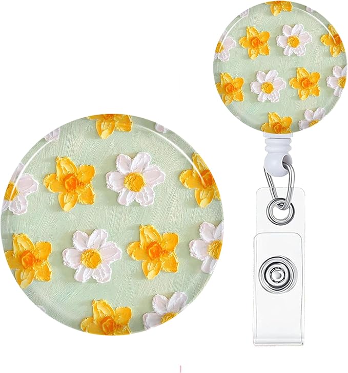 Flower Badge Reels Holder Retractable with ID Clip for Nurse Name Tag Card Nursing for Doctor Teacher Student Employee Office Medical Work 5