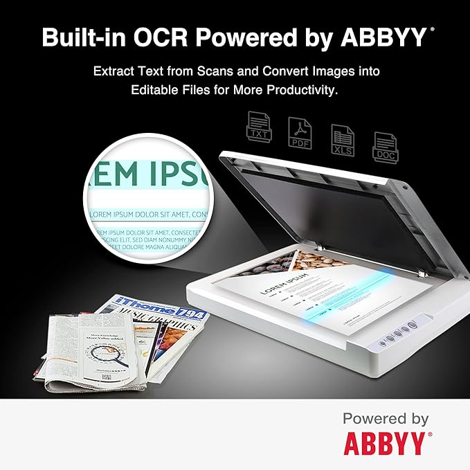 plustek Large Format Flatbed Scanner OS 1180 - A3 / Tabloid/Legal Size scan, Up to 1200 DPI scan Resolution for Blueprints and Document. Design for Library, School and Soho, Support Mac and PC