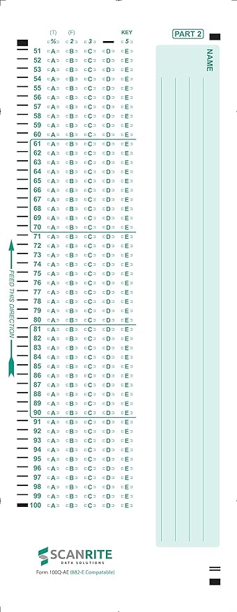ScanRite - 882-E Scantron Compatible Testing Sheet (50 Sheet Pack)