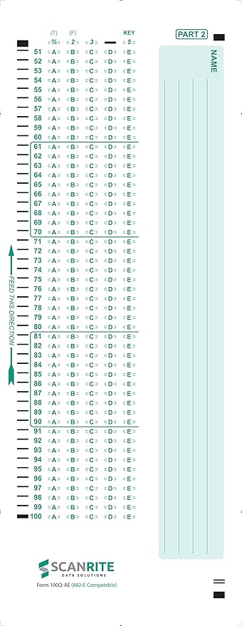 ScanRite - 882-E Scantron Compatible Testing Sheet (100 Sheet Pack)