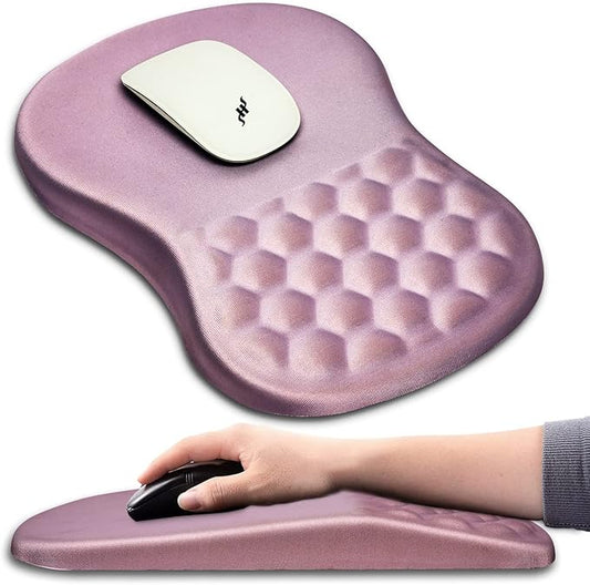 Hokafenle Ergonomic Mouse Pad Wrist Support with Massage Design, Wrist Rest Pain Relief Mousepad with Memory Foam&Non-Slip PU Base, Mouse Pads for Wireless Mouse & Desk (12x8 inch,Pink)