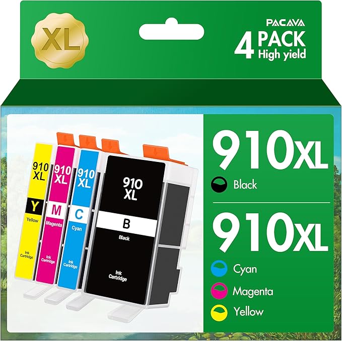 910 XL Ink Cartridges Combo Pack for HP Ink 910 XL Cartridges for HP Printers Work with Officejet Pro 8020 8028 8025 8035 Printer (BCMY 4 Pack)
