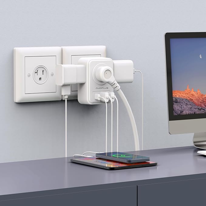Multi Plug Outlet Extender with USB Ports, Power Strip Non-Surge Protector with 4 Electric Outlets and 3 USB Charger (1 USB C), Multiple Outlets Expander for Cruise Ship, Dorm, Travel Essentials