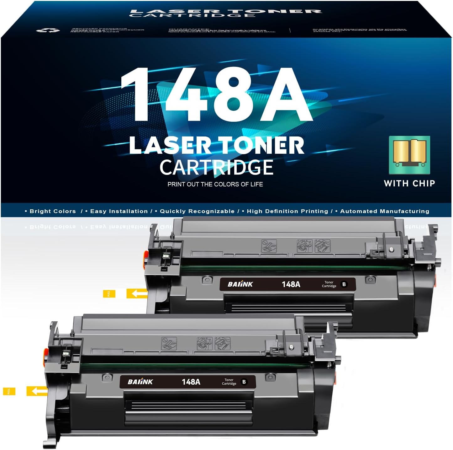 148A Toner Cartridge (with Chip) Compatible Replacement for HP 148A 148X W1480A W1480X Compatible for HP Pro 4001dw 4001dn 4001n MFP 4101fdw 4101fdn Printer (2 Black)