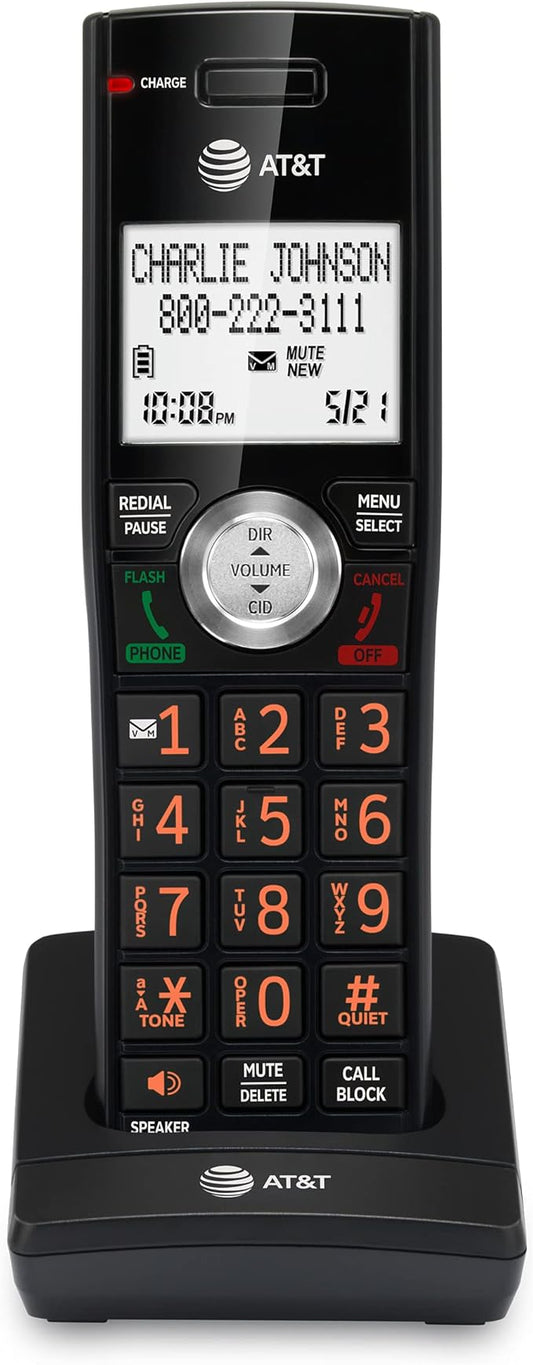 AT&T CL80067 Accessory Handset for CL82x07, CL82x57, CL82x67, CL83x07, CL84x07 Series Cordless Phone for Home with Call Blocking, Caller ID Announcer, Intercom, and Long Range, Black/Wood Grain Finish