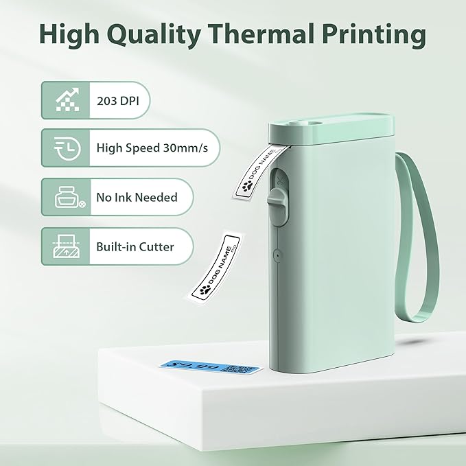 P21 Label Maker Machine with Tape, Bluetooth Label Printer Thermal Mini Label Makers with Built-in Cutter and Multiple Templates, Portable Printers for School, Office, Home Use (Green)
