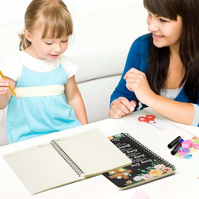 2Pack A5 Floral Cross Religious Spiral Notebooks, She Will Not Fall Bible Verse Ruled Hardbound Journal Writing Hardcover Notebooks Christian Christmas Gift Sunday School Office Supplies