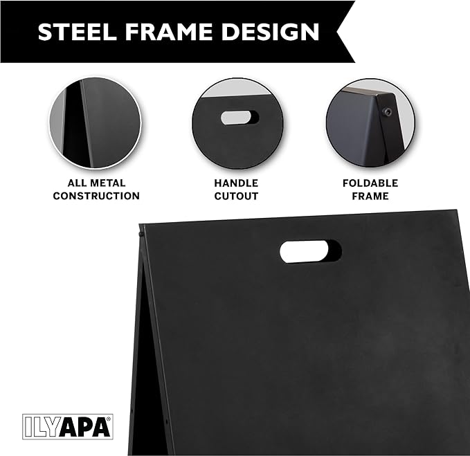 Ilyapa Modern Metal Double Sided Swinging Chalkboard Sidewalk Sign - Magnetic A Frame Alternative Menu Board, Sandwich Large Hanging Board Message Sign for Restaurant