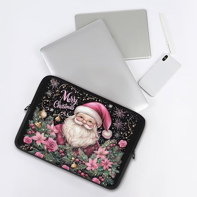 Christmas Laptop Protective Sleeve for Women 13 inch Portable Computer Sleeve Neoprene Lap Top Case Santa Claus Computer Carrying Case Suitable for Travel Office Pouch