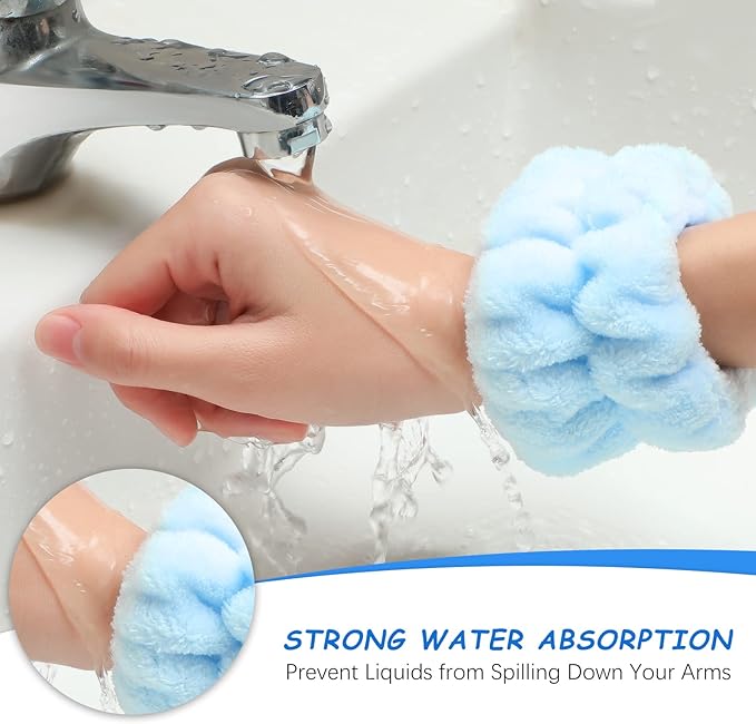 Chuangdi 4 Pairs Wrist Bands for Washing Face Wrist Spa Microfiber Wash Towel Band Scrunchies Absorbent Wristbands Sweatband for Women Prevent Liquid from Spilling