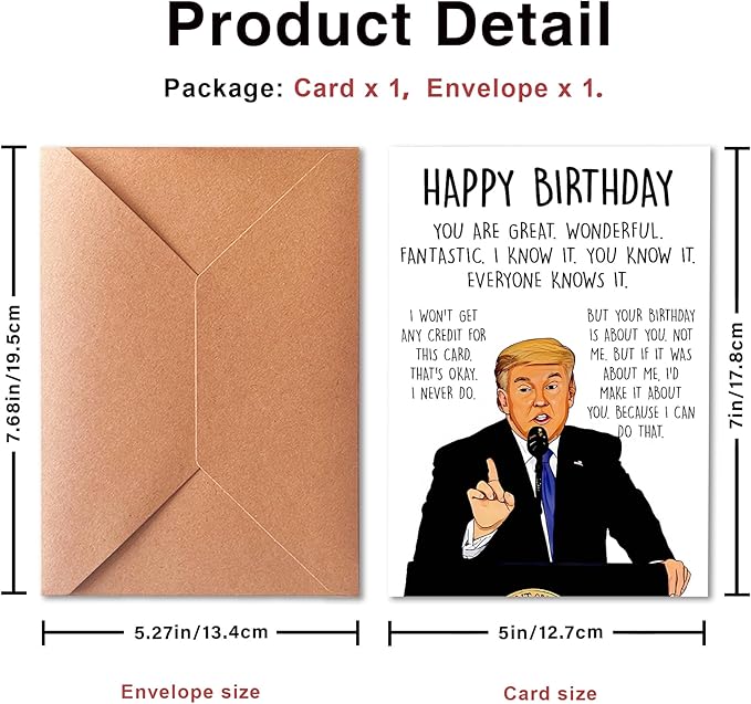 Funny Trump Birthday Card for Women Men, Humorous Donald Trump Birthday Card for Dad or Mom, Trump Birthday Card for Husband Wife, Unique Birthday Gift for Him Her