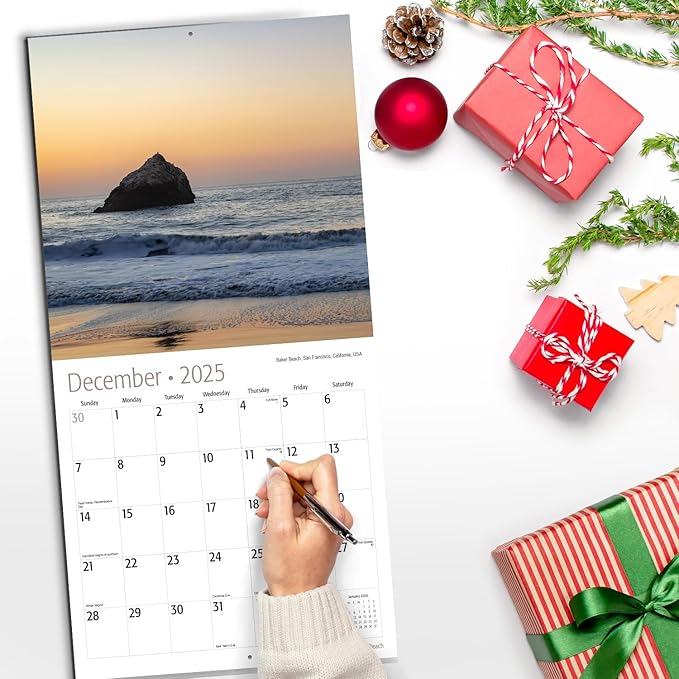 RED EMBER Waves on the Beach 2025 Wall Calendar 12 Month | 12" x 24" Open | Thick & Sturdy Paper | Giftable | Calendar 2025