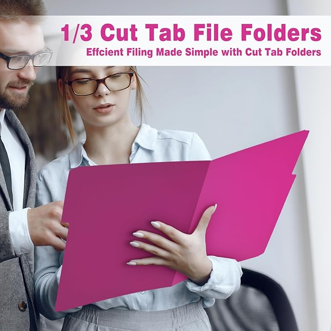 File Folders,IntoJoy 120 Pack Colored File Folder Letter Size, 1/3 Cut Tab Filing Folders for Office School Business File Document Organization,Pink