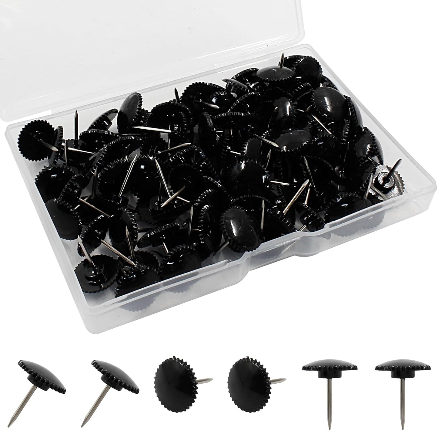 Piutouyar 100 Pcs Black Push Pins, Plastic Thumb Tacks for Wall Hanging, Flat Head and Steel Point Push Pins Wall Tacks Thumbtacks for Furniture Cork Board DIY Projects or Home Decor