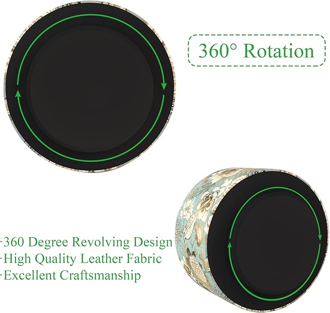 Hennaja Round Leather Art Supply Organizer,Remote Control Holder,360 Degree Rotating,Multi-Functional Pencil Holder,4 Compartments Desktop Stationary Organizer(1-Blue Bird)