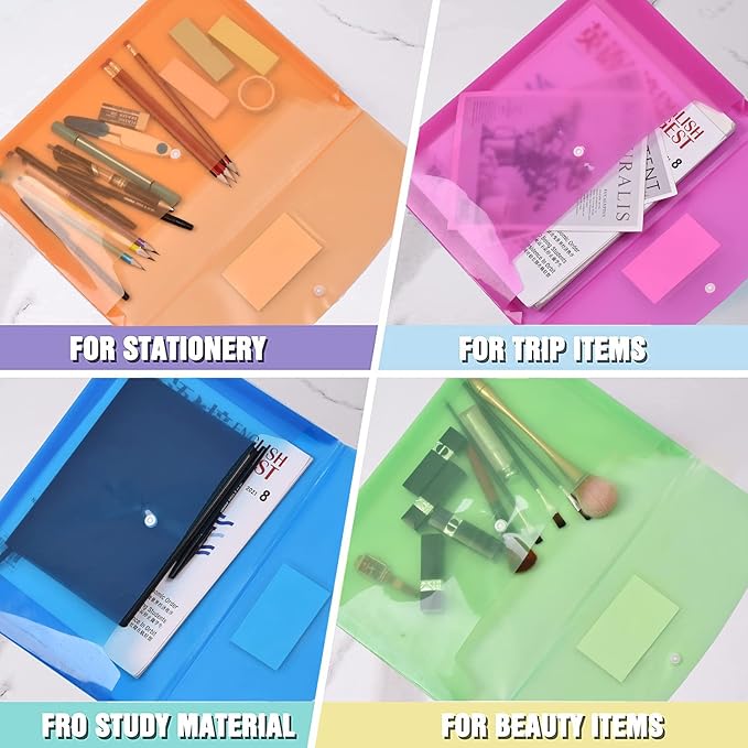 5 Pack Large-Capacity Colored Transparent Document Folder,TFDLCG zm Plastic Envelopes with snap Closure Poly Envelopes,A4 Letter Size(13"×9.5") for School Home Office,Assorted Colors