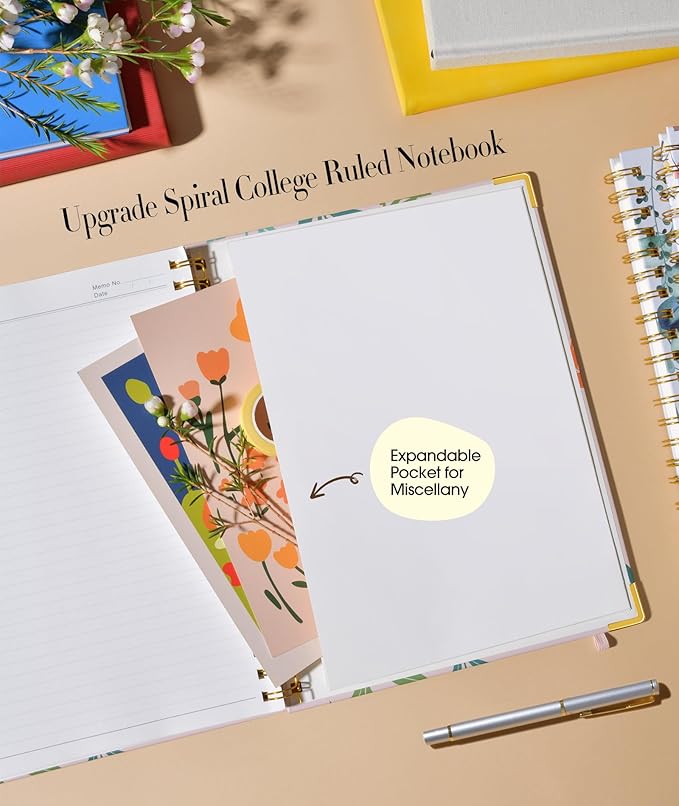 Cute Spiral Notebook Journal for Women, 160 Pages Lined Notebooks 5.75” x 8.38”, A5 Hardcover Spiral Journals with 100 GSM Thick Paper, College Ruled Notebook for Writing Work School, Orange Floral