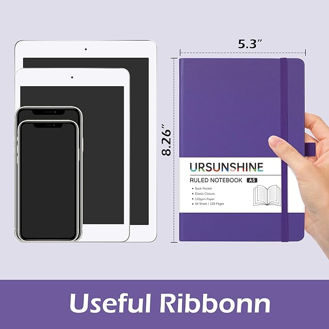 Ruled Notebook/Journal - Classic Lined Journal/Notebook, 5.3'' x 8.26'', Hardcover with Thick Paper, Banded + Pen Holder +Inner Pocket - Periwinkle