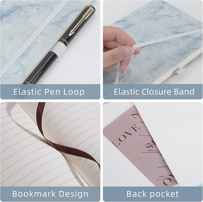 Lined Notebook Journal for Women Men 200 Pages A5 Hardcover Leather with Pen Holder College Ruled Journals for Work Note Taking Travel School (Lined, Sky Blue-B)