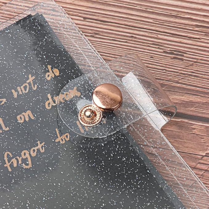 Glitter Powder PVC Binder Cover 6 Round Ring Binders Snap Button Closure Loose Leaf Folders Refillable Soft PVC Notebook Shell Protector (Rose Gold 6 Rings, A7 Binder)