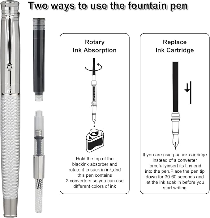 GC QUILL Fancy Fountain Pen Set – Fine and Medium Nibs, 18 Ink Cartridges, Ink Converter, Syringe Filler, Luxury Pen Gift for Men Women, Nice Pen for Writing Journaling – MU-14