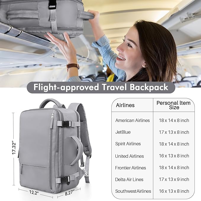 Travel Backpack for Women Men, Carry on Backpack Bag for Traveling on Airplane, Flight Approved Personal Item Size Backpack Luggage,Travel Essentials, Dark Grey