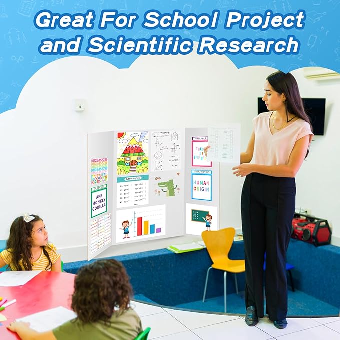 VinTS 8 PCS Trifold Poster Board, 36" x 48" White, Sturdy Foldable Display Boards for School Projects, Science Fair, Business Presentations, Exhibitions, Workshops