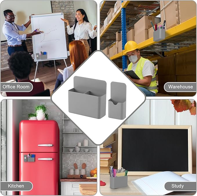 Magnetic Pen Holder,2 Pack Magnetic Dry Erase Marker Holder with Generous Compartments,Strong Magnet Storage Marker Pen Pencil Organizer for Refrigerator,Whiteboard,Locker Accessories