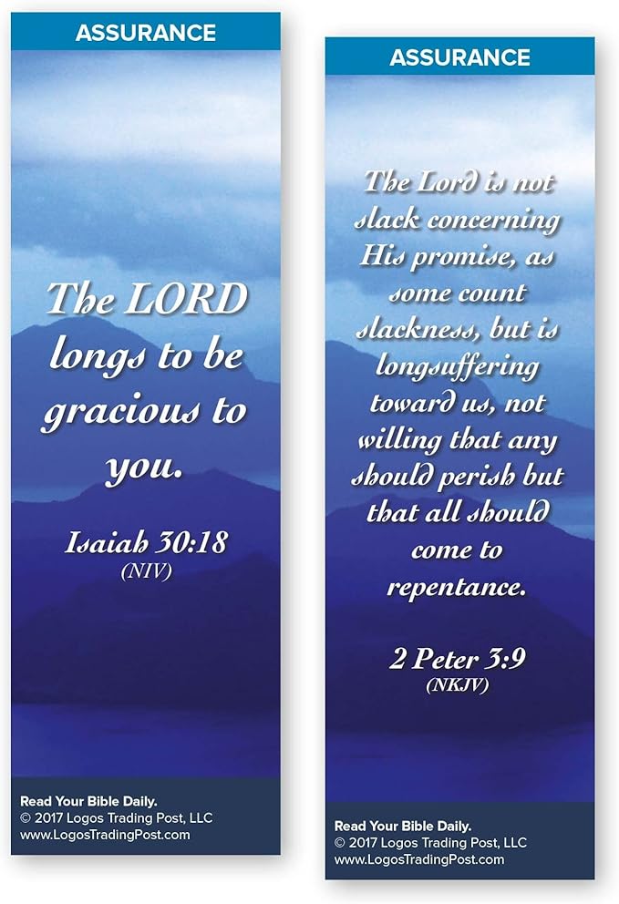 Christian Bookmark with Bible Verse, Pack of 25, Assurance Themed, The Lord Longs to Be Gracious to You, Isaiah 30:18