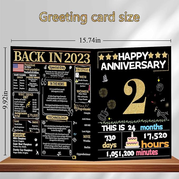 Joycard 2th Anniversary Card for Women Men, Gold Wedding Card for Wife Husband, Sweet Marriage Decorations Gifts for Couple, Perfect for Her Him on Anniversary Day, Back in 2023