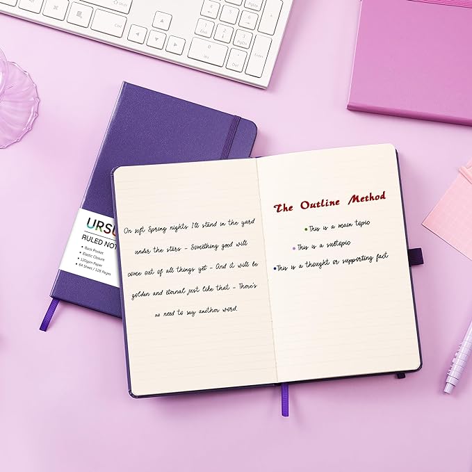 Ruled Notebook/Journal - Classic Lined Journal/Notebook, 5.3'' x 8.26'', Hardcover with Thick Paper, Banded + Pen Holder +Inner Pocket - Periwinkle