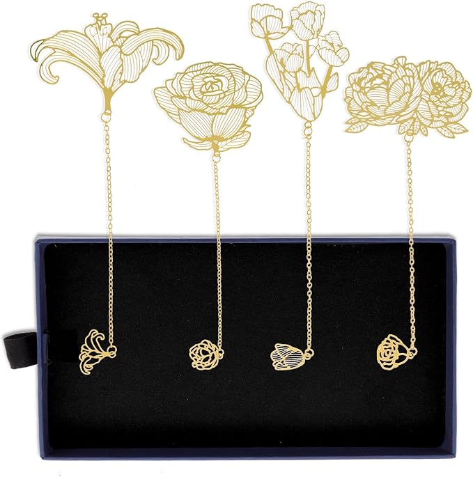 4 Pack Metal Bookmark for Reading Women, Cute Book Mark with Gift Box Stocking Stuffers Gifts for Women, Readers, Book Lovers, Adults