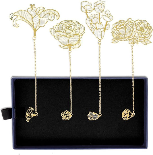 4 Pack Metal Bookmark for Reading Women, Cute Book Mark with Gift Box Stocking Stuffers Gifts for Women, Readers, Book Lovers, Adults