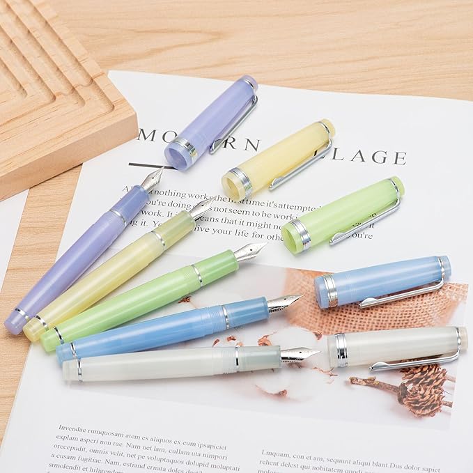 Jinhao 82 Acrylic Fountain Pen, Iridium Bent Nib with Ink Converter, Transparent Yellow Classic Design Calligraphy Pen (Silver Trim)