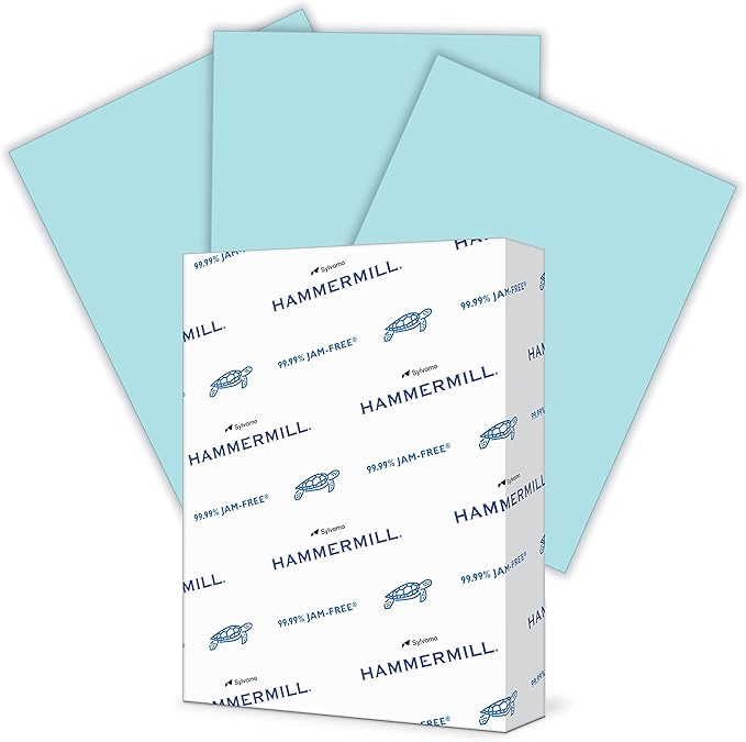 Hammermill Colored Paper, 24 lb Blue Printer Paper, 8.5 x 11-1 Ream (500 Sheets) - Made in the USA, Pastel Paper, 103671R