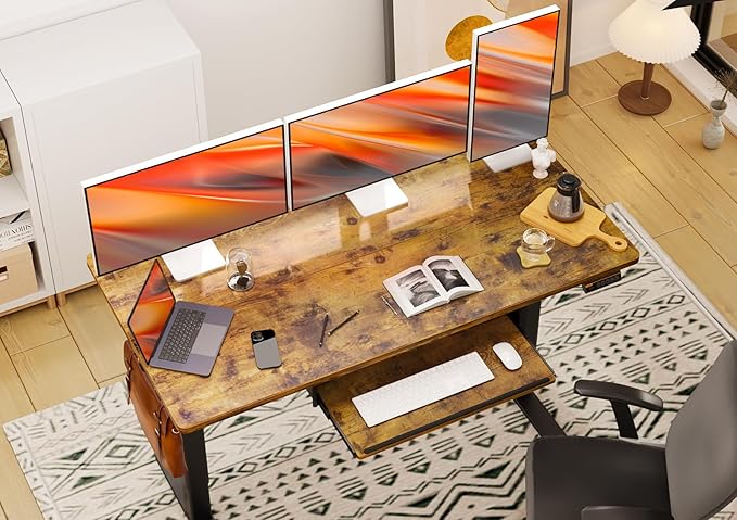 Standing Desk with Keyboard Tray, Standing Desk Adjustable Height, Raising Desks for Home Office and Computer Workstation, 55 Inches, Rustic Brown