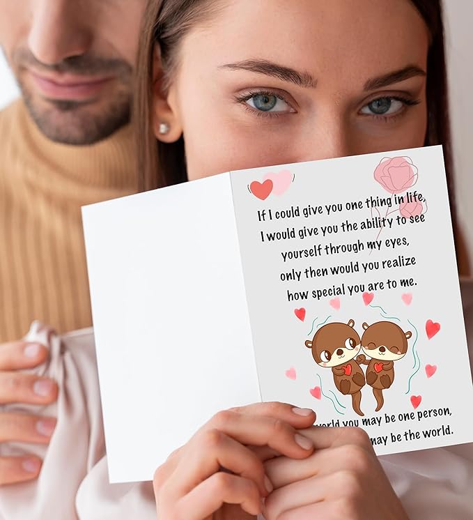 Valentines Day Gifts for Her Him, Love Card With Envelope,Valentine's Day Cards for Boyfriend Husband Fiance Girlfriend Wife Fiancee | Cute Otter Cards | Valentines Day Gifts