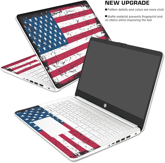 HK Studio Laptop Skin Decal Specific Fit for HP 14" with No Cutting Required, No Bubble, Waterproof, Scratch Resistant, American Flag Design - Including Wide Screen and Full Wrist Pad Skin