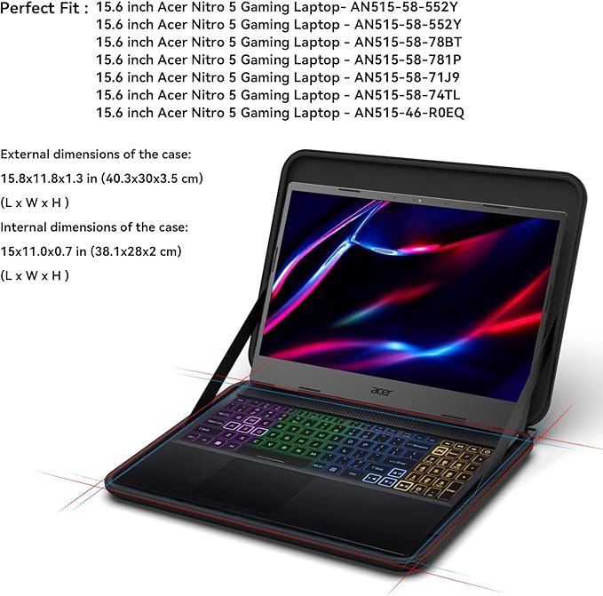 Smatree Hard EVA Protective Sleeve Case Compatible for 15.6 inch Acer Nitro 5 Gaming Laptop Waterproof Sleeve (A1550)