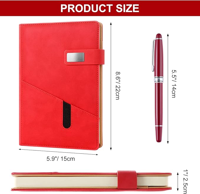 A5 Blank Journal Notebook, Refillable Hardcover Leather Sketchbook with Pocket and Magnetic Buckle, 240 Pages Travel Sketchbook for Drawing and Writing, 80gsm Unlined Journal for Men and Women - Red